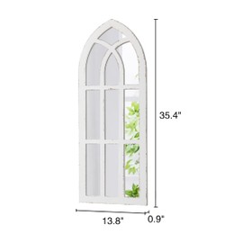 Sintosin Rustic Long Arched Window Mirrors for Wall Decor 14 X 36 inch, Hanging Distressed White Window Pane Mirror, Handmade Farmhouse Wood Cathedral Mirror Window for Bathroom Living Room Entryway