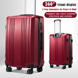 Coolife Luggage Suitcase PC+ABS with TSA Lock Spinner Carry on Hardshell Lightweight 20in 24in 28in (wine red, L(28IN))