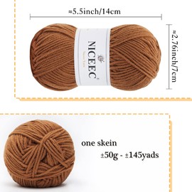 NICEEC 6×50g Soft Assorted Colors Yarn Sport Weight Yarn Bonbons Yarn for Crochet Knit 4 Ply Acrylic Yarn for DIY Project Starter Crochet Kit for Kids or Adults(6×145yds)-Series 6