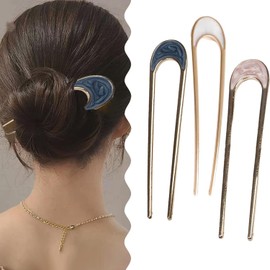 Votvlog 3 Stück French Hair Stick Clip, U-förmige Haarnadeln, Neue Exquisite Haargabel, Französische Haarspangen Haarnadelgabel Kopfschmuck Klassische 2-Zackige Dutt-Haarstäbe für Frauen Mädchen
