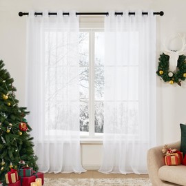 Deconovo Net Curtains 84 Inch Drop, Sheer Curtains Eyelet, Super Soft Voile Sheer Curtains, Semi Transparent Voile Curtains for Living Room, 52 x 84 Inch(Width x Length), White, 1 Pair
