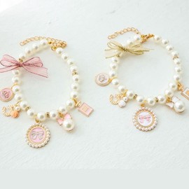 Sweet Pink Dog Pearl Collars Pet Pearl Necklace Dog Princess Bow Necklace Bow Cute Collar Puppy Accessories Cat Jewelry Pearl Neck Strap for Dog Cat Adjustable Dog Jewelry Collars