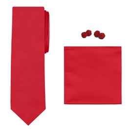 Jacob Alexander Solid Color Men's Tie Hanky and Cufflink Set - Crimson Red