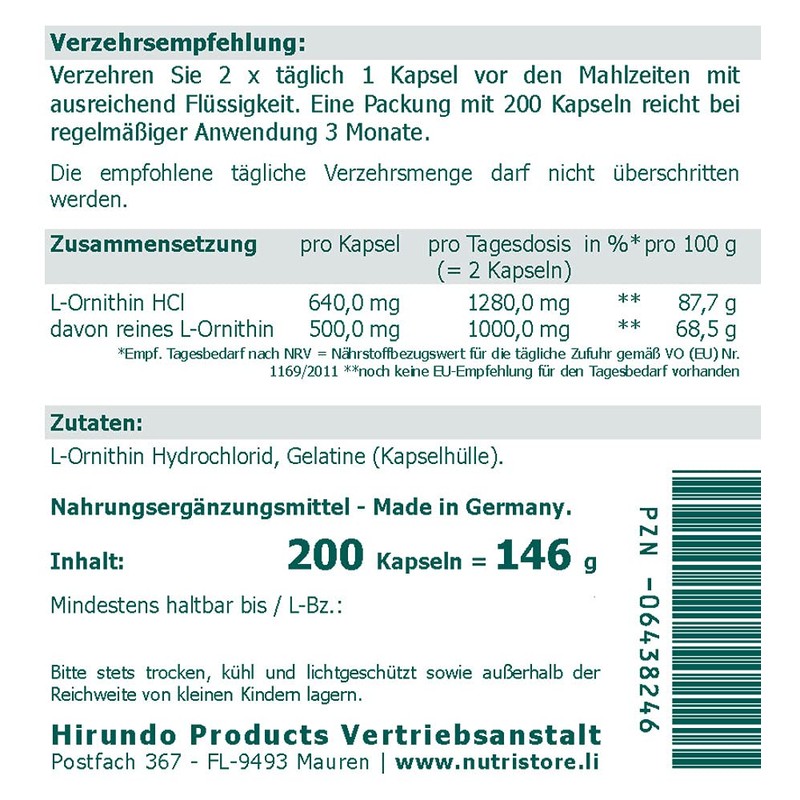 L-Ornithine 500 mg Capsules Pack of 200