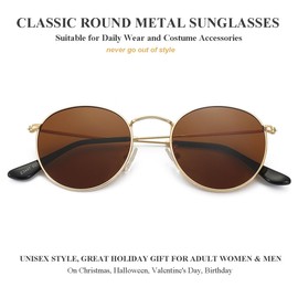 Gleyemor Classic Polarized Round Sunglasses for Women Men, Trendy Metal Frame Shades (Gold/Brown)