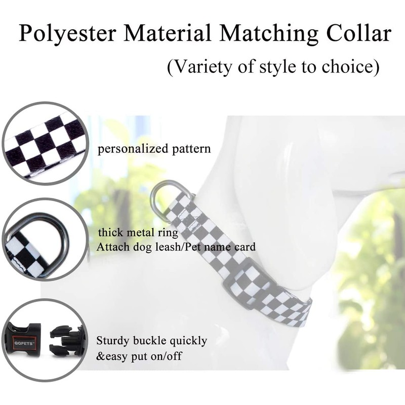 Roses&Poetry Dog Collar with Colourful Checkered Patterns, Adjustable Durable Puppy