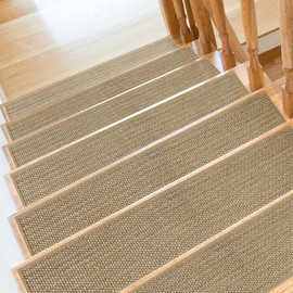 SMILOOL Stair Treads Non Slip for Wooden Steps Indoor 9" x 36" 8 Pack Extra Wide Stair Tread Carpet Stairs Runner, Step Pads with Reusable Adhesive for Dogs Kids Elders, Machine Washable, Beige
