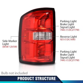 PIT66 Red Lens Left Tail Lights w/o Bulbs Compatible with GMC Sierra 1500 2014-2018/Fit GMC Sierra 2500 HD 2015-2019/Fit GMC Siera 3500 HD 2015-2019 Rear Light Lamp Assembly