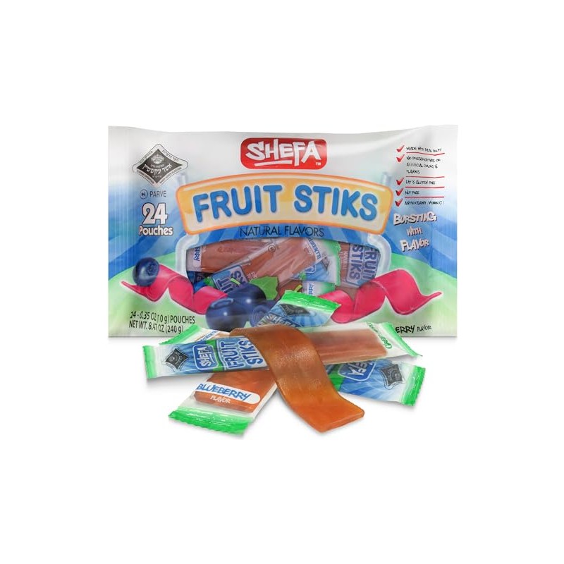 Shefa Blueberry Flavor Real Fruit Sticks (24 Count) | Dye