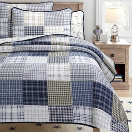 Cozy Line Home Fashions Benjamin Cute Dinosaur Plaid Printed Pattern 100% Cotton Quilt Bedding Set, Reversible Coverlet,Bedspread for Kids Boy (Dinosaur,Twin - 2 Piece)