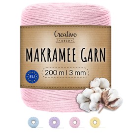Creative Deco 200 m Pastel Pink Macrame Yarn Cotton Polyester Cord Cotton Cord | 656 Feet | 2-3 mm Thickness | Large Roll Natural Strong | Perfect for Crafts, DIY, Crafts & Knitting