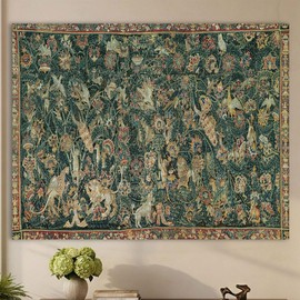 LATETOMT Medieval Millefleurs Tapestry, Unicorn Wall Decor 70.8x56in