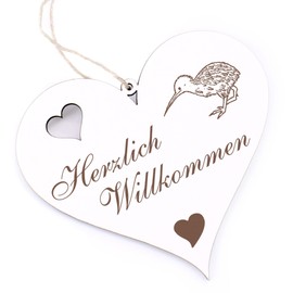 Herzlich Willkommen Sign, Kiwi, Decorative Heart Wooden Welcome Sign, Door Sign, Door Decoration
