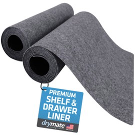 Drymate - Estante y forro de cajón de lujo premium, tela acolchada gruesa, no adhesiva, absorbente, impermeable, antideslizante, forros para armarios de cocina, armarios (hecho en Estados Unidos) (12 x 59 pulgadas) (paquete de 2) (color gris claro)