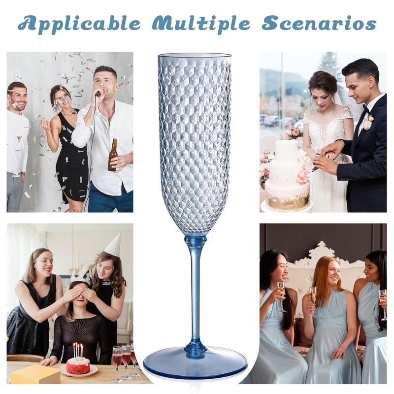 XUWAIDSGN 24 Pack Blue Detachable 2 piece Champagne Flutes 5.5