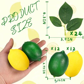 Lorigun 48 Pcs Fake Lemons Artificial Fruits Limes with Leaves, Faux Yellow Lemons Decor Realistic Fake Fruits Lemons for Bowls Decor Table Centerpieces Summer Lemons Decorations Party Kitchen