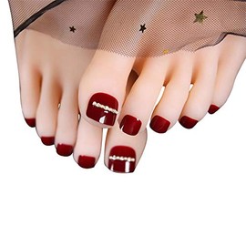 24pcs Fake Toenails with Rhinestone Decoration Acrylic False Toe Nails with Design Artificial Feet Nails Women Pedicure