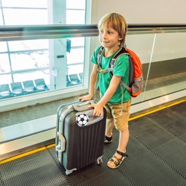 FloraMolly Luggage Tags for Suitcases, 2 Pcs Secure Suitcase Tags Waterproof PVC Luggage Labels with Steel Loop and Name Address Tel Card for Travel Bag-Football