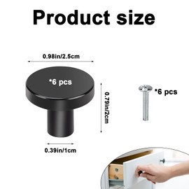 YSFVNP 6 Pcs Black Knobs, Black Door Knobs, Easy to Use 25 Mm Cupboard Knobs Cabinet Drawer Nightstand Tv Cabinet Closet Door Handle (Black) ﻿