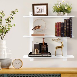 3 Tier Floating Shelves,Long Wall Shelf,Over The Toilet Shelves Bathroom Hanging Display Storage Rustic for Living Room Bedroom Kitchen Office Coffee Bar Decor Decorative,24 Inch,2 Pack,(White)