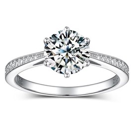 Longlove Moissanite Rings for Women, Sterling Silver Lab Created Diamond Engagement Promise Wedding Ring Bands for Her (2 carat, 6)