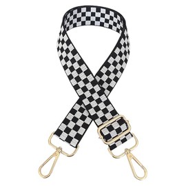 JIHUOO Black and White Plaid Purse Strap Wide Adjustable Shoulder Strap Crossbody Bag Strap Replacement Handbag Strap Messenger Bag Strap with Golden Buckle