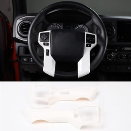 LLKUANG Car Steering Wheel Moulding Chrome Cover Trims Stickers Fit for Toyota Tundra 2014-2021 Tacoma 2016-2022 ABS Steering Wheel Cover Trim Accessories(White,3+2 Holes Style)
