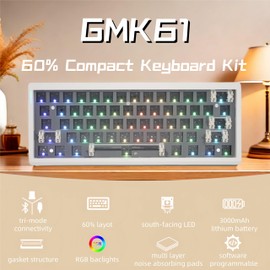 Cmokifuly GMK61 60% Mechanical Keyboard Kit Tri-Mode South-Facing RGB LED Gaming Keyboard for 3/5pin Switches,61 Keys Hotswap Socket PCB Gasket Mounted Plate DIY Keyboard Kit (White)