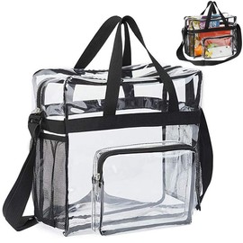 1 Piece Large Transparent Tote Bag, Transparent Crossbody Bag, Transparent Cosmetic Bag with Adjustable Strap and Zipper Closure, Ideal for Work, School, Sports Games and Concerts (Black)