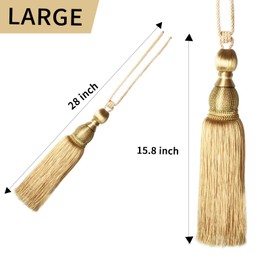 Tassel Curtain Tiebacks, Handmade Rope Gold Tassels Tie Backs for Curtains Drapery Tieback Holdbacks Decorative Curtain Ties Farmhouse Drape Holders Window Treatment 2 Pack