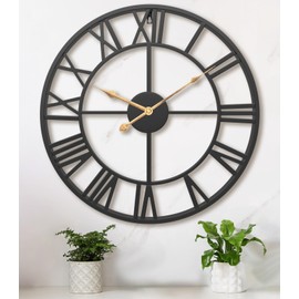 Pytha Sight 24 Inch Large Oversized Farmhouse Modern Decorative Wall Clock for Living Room,Silent Industrial Big Roman Numerals Vintage Metal Round Wall Clocks for Kitchen,Dinng Room,Office