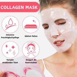 Pack of 4 Korean Collagen Mask, Collagen Mask for Moisture & Anti-Ageing, Cloth Masks Face for Care of Fine Lines, Wrinkles & Minimises Pores, Face Mask Set for All Skin Types