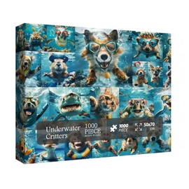 Funny Underwater Animal Puzzle for Adults 1000 Pieces, Ocean Animals Collage Jigsaw Puzzle, Silly Sea Turtle Dog Puzzle Family Challenging Puzzle