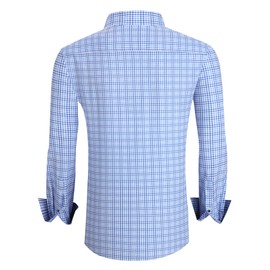 Alex Vando Mens Button Down Shirts Wrinkle Free 4-Way Stretch Print Business Casual Shirt,Blue Plaid,XL