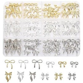 Nail Parts, Ribbon, Silver, 3D, Cute, Bowknot, Ribbon Parts, Large, Nail Art, Popular, Nail Design, Deco Parts, Handmade DIY [Set of 96]