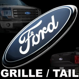 AZUL Y CROMO 2005-2014 Ford F150 REJILLA DELANTERA/PORTÓN TRASERO 9 pulgadas emblema ovalado 1 pieza