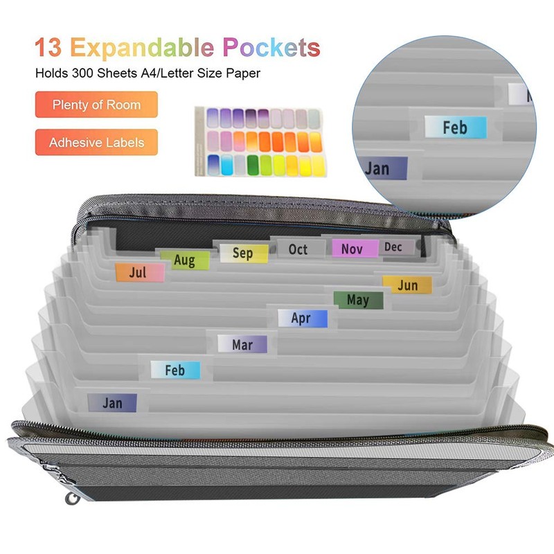 Fun File Organiser,13 Pockets Folder Document Organisers Box Files, Zip