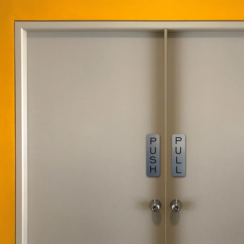 Basic Vertical Push Pull Door Sign (Black/Silver) - Small