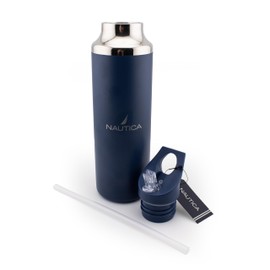 Nautica Insulated 21oz Sleek Stainless Steel Water Bottle with Flip Lid Straw, Leakproof, BPA-Free, Wide Mouth, Keeps Drinks Hot or Cold, Sports Bottle Ideal for Gym, Hiking and Travel (NAVY)