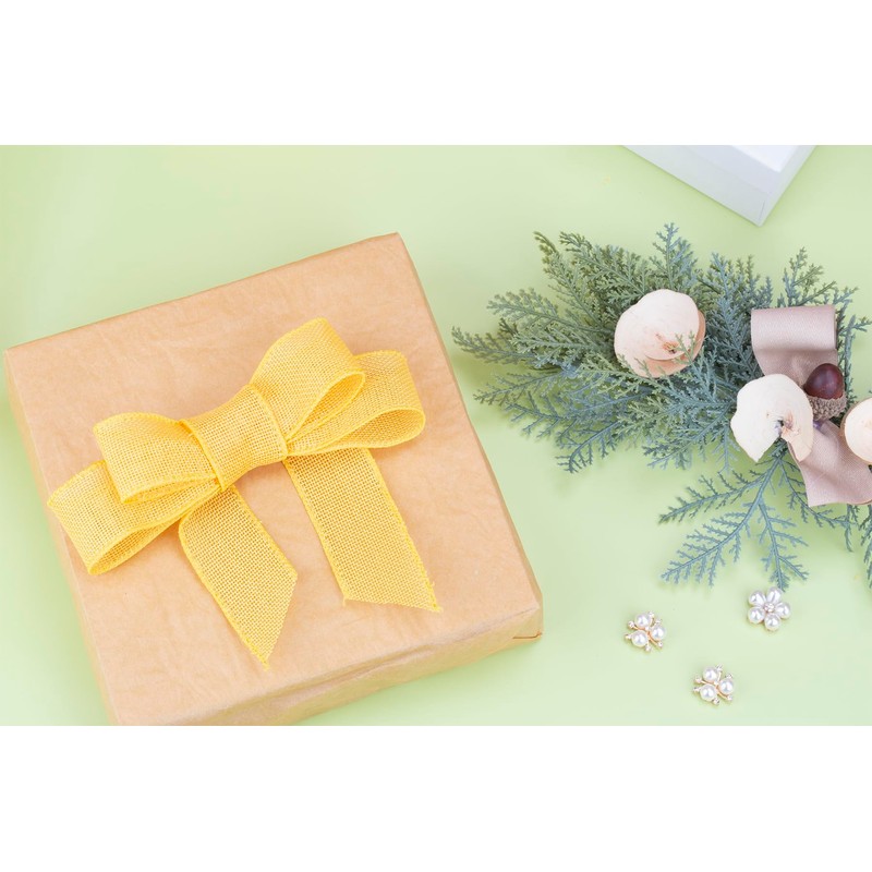Joycrosso Burlap Wired Edge Ribbon 25mm x 9 Meters, Yellow,