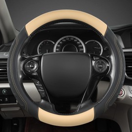 GIANT PANDA Microfiber Leather Steering Wheel Cover for Honda Accord,Civic,CR-V,HR-V,Pilot(Black+Beige-Standard Size)