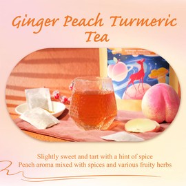 WT WEETEE Ginger Peach Turmeric Tea, 2.5g 100 Count Ginger Turmeric Tea Bags with Cinnamon Hibiscus Rosehip Cardamom Chamomile Hawthorn and More, Natural Caffeine Free Herbal Tea