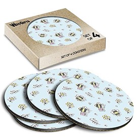 4 x Round Coasters - Bee Happy Cute Bumble Honey Cork Backed MDF Glossy Tea Coffee Accessory #170083