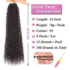 Samtress 24 Inch Senegalese Twist Crochet Hair with Curls 9 Pacsk Bohemian Pre-Looped Island Twist Crochet Braids Synthetic Dark Brown Goddess Boho Senegalese Braids for Women (#4)