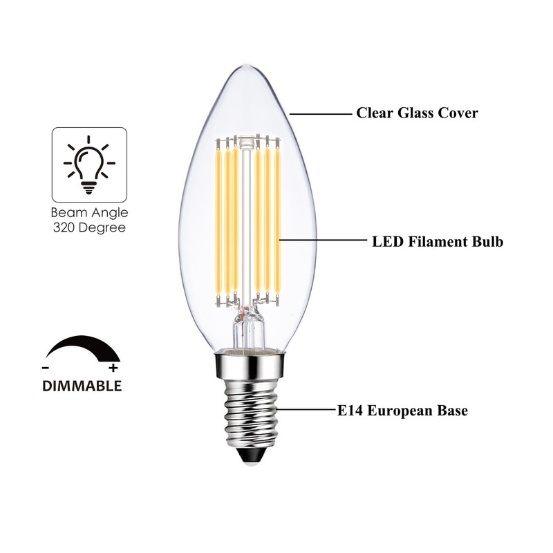 Sunaiony E14 Light Bulbs LED Warm White 2700K 60W Dimmable