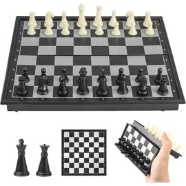 Magnetic Chess Game, Foldable Chess Board, Small Travel Chess, Children and Adults, Black and White, 20 x 20 cm, Mini Chess for Family Party, Travel