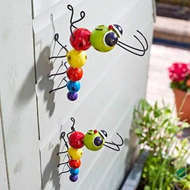 Garden Mile® Novelty Hand Painted Steel Garden Wall Decor Art Bug Butterfly Bee Sculpture Fun Outdoor Indoor Decoration Colourful (Medium Crazee Caterpillar)