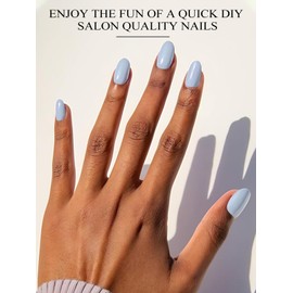 Kalolary Semi Cured Gel Nail Stickers, Macaroon Blue Gel Nail Strips Long Lasting Gel Strips for Nails UV Gel Nail Stickers with Nail File & Wooden Stick for Women Manicure