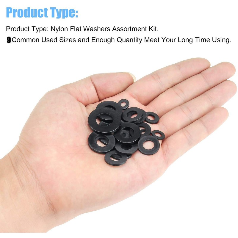 Pack of 700 Flat Washers Nylon Flat Washers Assortment 9