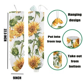 Sunflower Plastic Bag Holder for Kitchen Essentials, Wall Mount Grocery Bag Holder for Plastic Bags, Flower Washable Large Grocery Bags Storage Dispenser for Home Kitchen Pantry Decor, 22.5x9 Inch